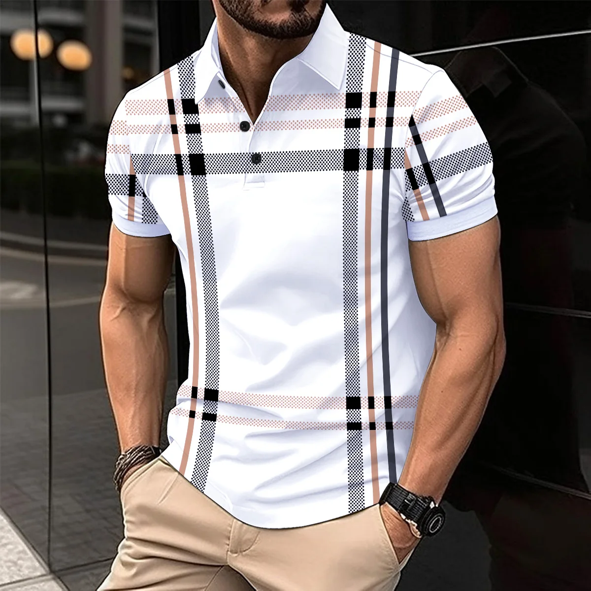 Top Trends: Best Selling Men Polo Shirt Stripe Printing Turn Down Collar Button Top Short Sleeve Summer Casual Men's Clothing Polo Shirts Shoppable Styles