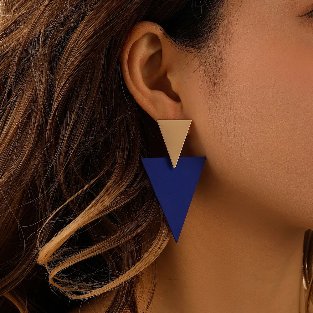 Top Trends: Geometric Triangle Earrings Metal Style Treasure Blue Paint Earrings For Women Fashion Party Dinner Ladies Jewelry Shoppable Styles