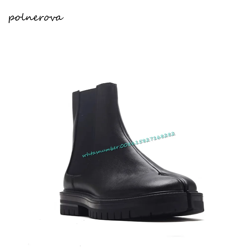 Top Trends: Fashion Tabi Split Toe Short Boots Black Leather Chunky Boots Newest Party Daily Shoes For Men 2023 Autumn Winter Sexy Leisure Shoppable Styles