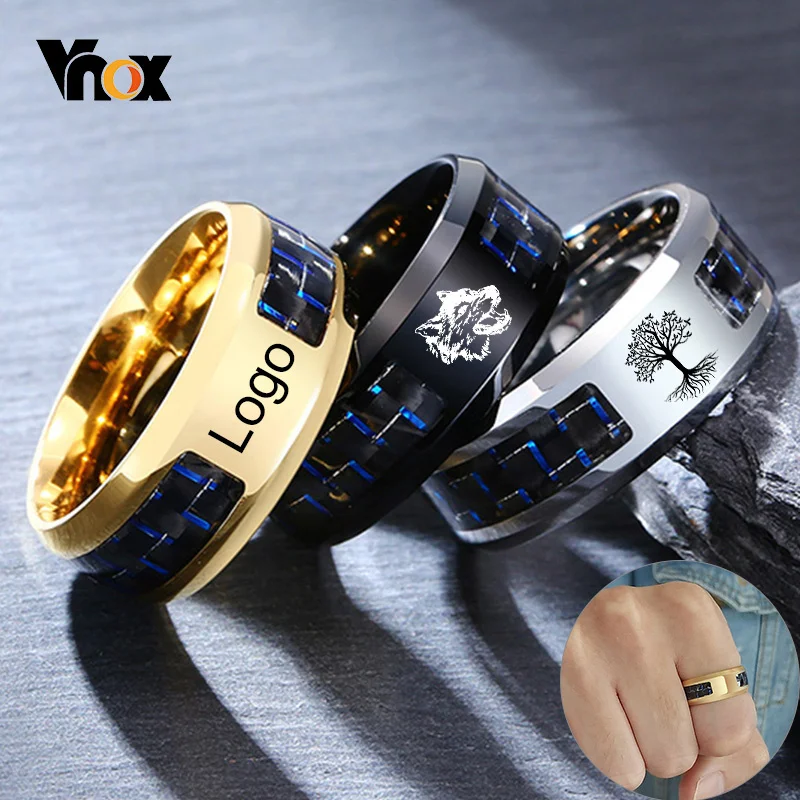 Top Trends: Vnox Customize Logo 8mm Men's Ring Carbon Fiber Wedding Band Personalized Simple Icon Image Meaningful Gift To Husband Dad Shoppable Styles