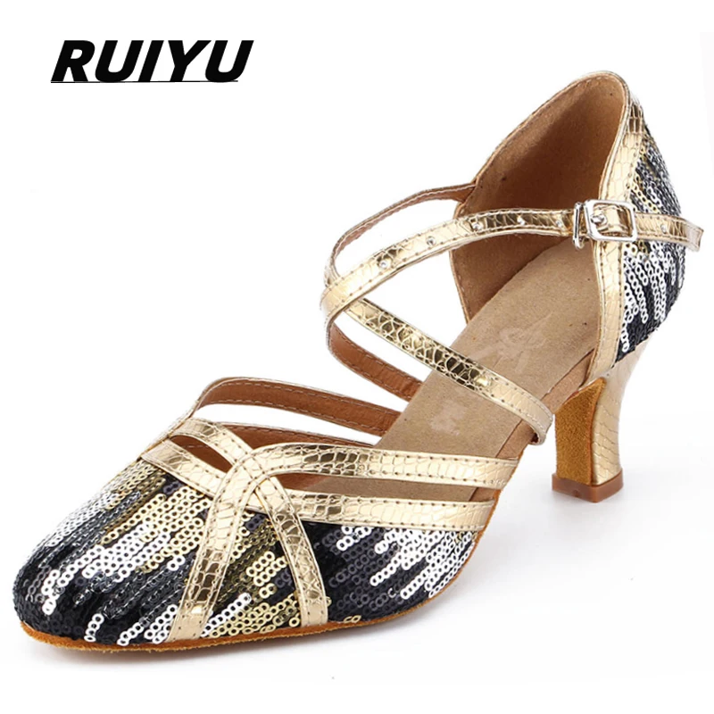 Top Trends: Latin Dance Shoes Ladies Salsa Tango Ballroom Party Dancing Shoes Sequin Gold Blue Girls High Heel Jazz Dance Shoes Shoppable Styles