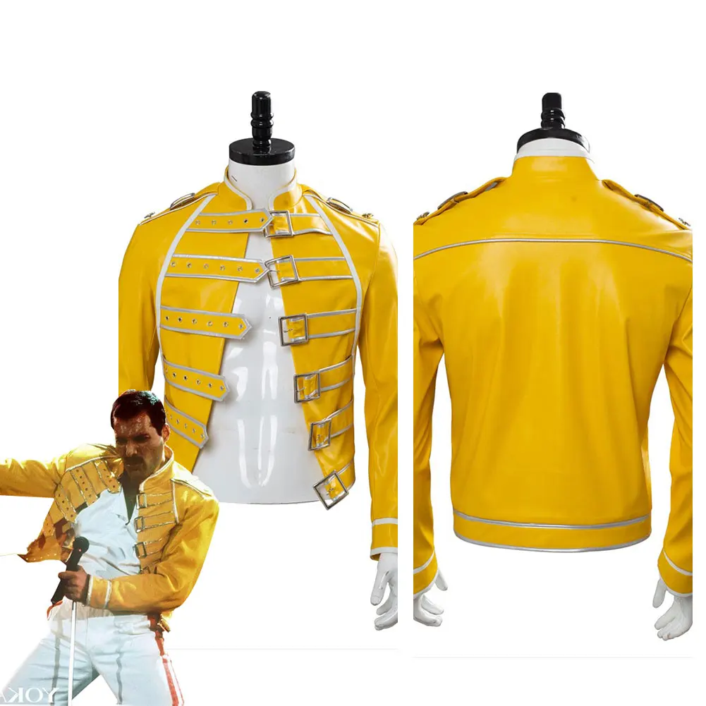 Top Trends: Queen Lead Vocals Freddie Mercury Cosplay Anime Costume For Adult Men Yellow Jacket Coat Halloween Carnival Party Clothes Shoppable Styles