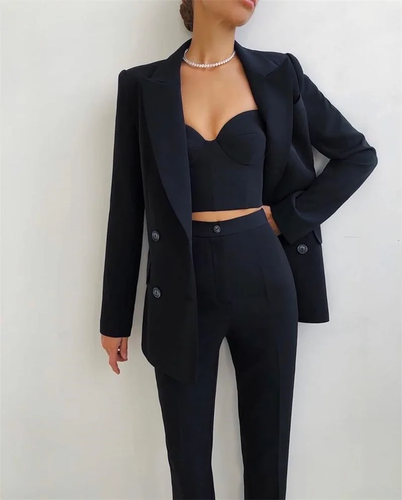 Top Trends: Two Piece Women's Peaked Lapel Suit Double Breasted Jacket Lady Formal Casual Pants Blazer Daily Wedding Prom Party Wear Fashion Shoppable Styles - Image 6