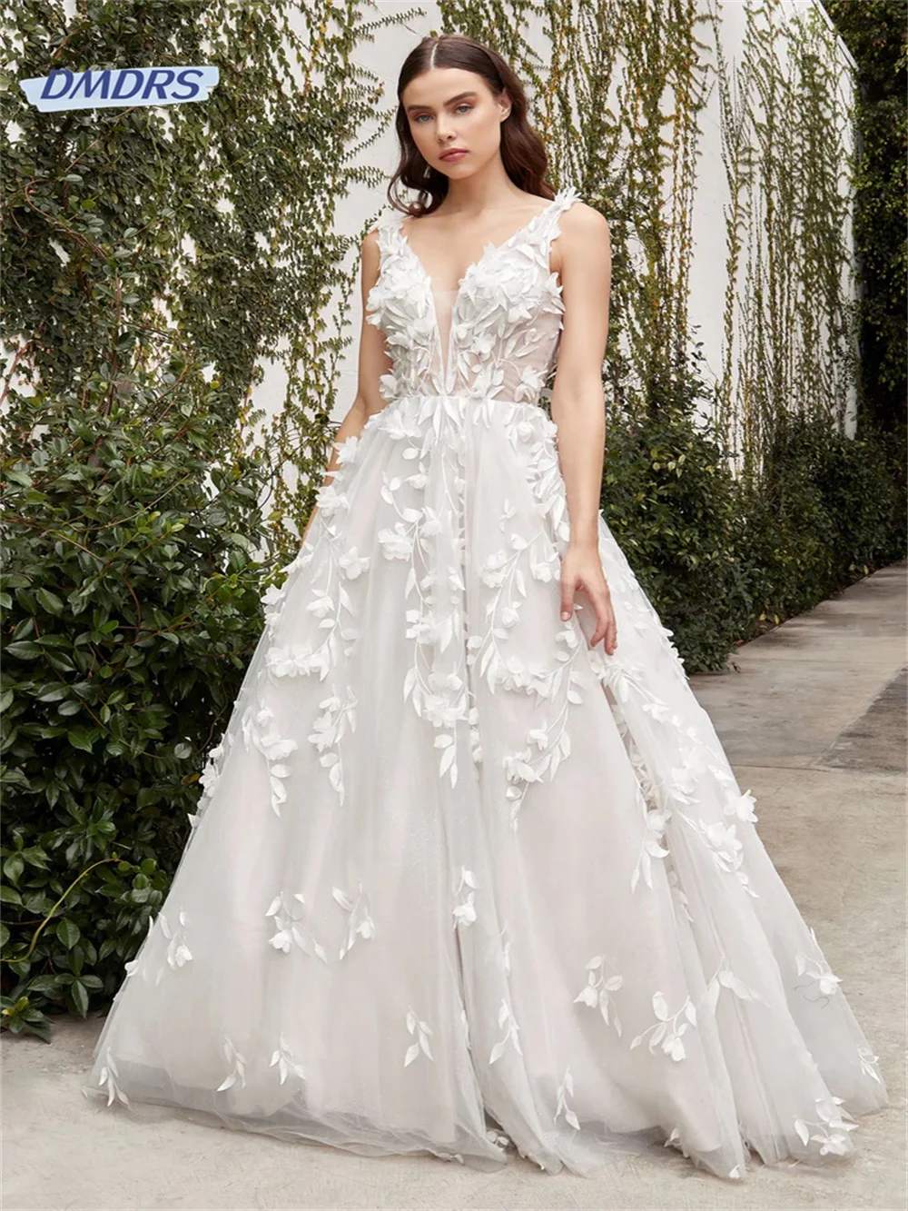 Top Trends: Romantic Appliques 3D Flower Wedding Dress Elegant Tank Sleeve Floor-length Bridal Gown Bohemian Vestidos De Novia Shoppable Styles