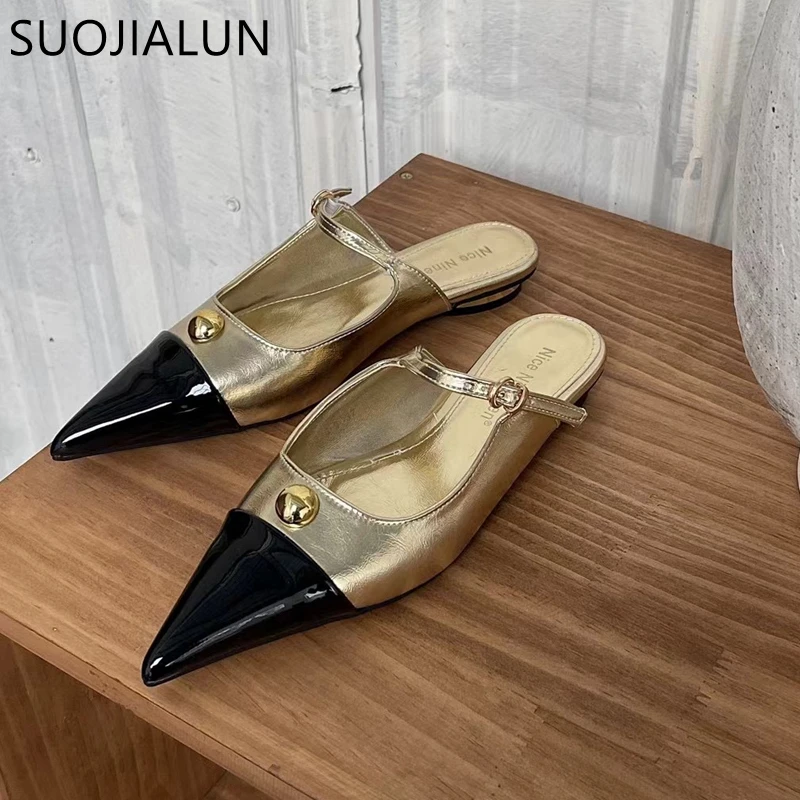 Top Trends: SUOJIALUN 2024 New Brand Women Slipper Fashion Mix Color Pointed Toe Shllow Slip On Ladies Mules Shoes Low Heel Dress Sandal Sho Shoppable Styles