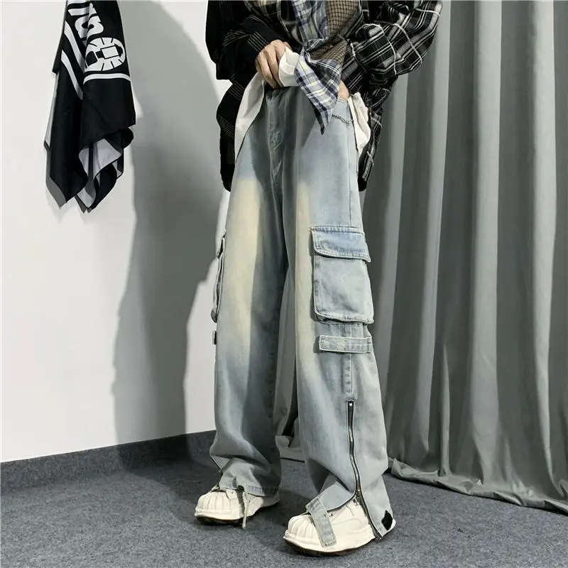 Top Trends: Men Jeans Korean Fashion Zipper Casual Pants Black Trendyol Cargo Trousers Punk Streetwear Man Harajuku Denim Y2k Hip Hop Shoppable Styles