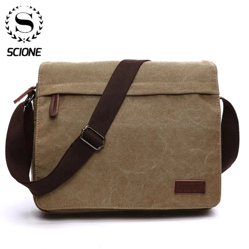 Top Trends: Scione Fashion Solid Canvas Messenger Satchel Bags Buckle Casual Portable Shoulder Bag Korean Trend Simple Pack For Men Shoppable Styles