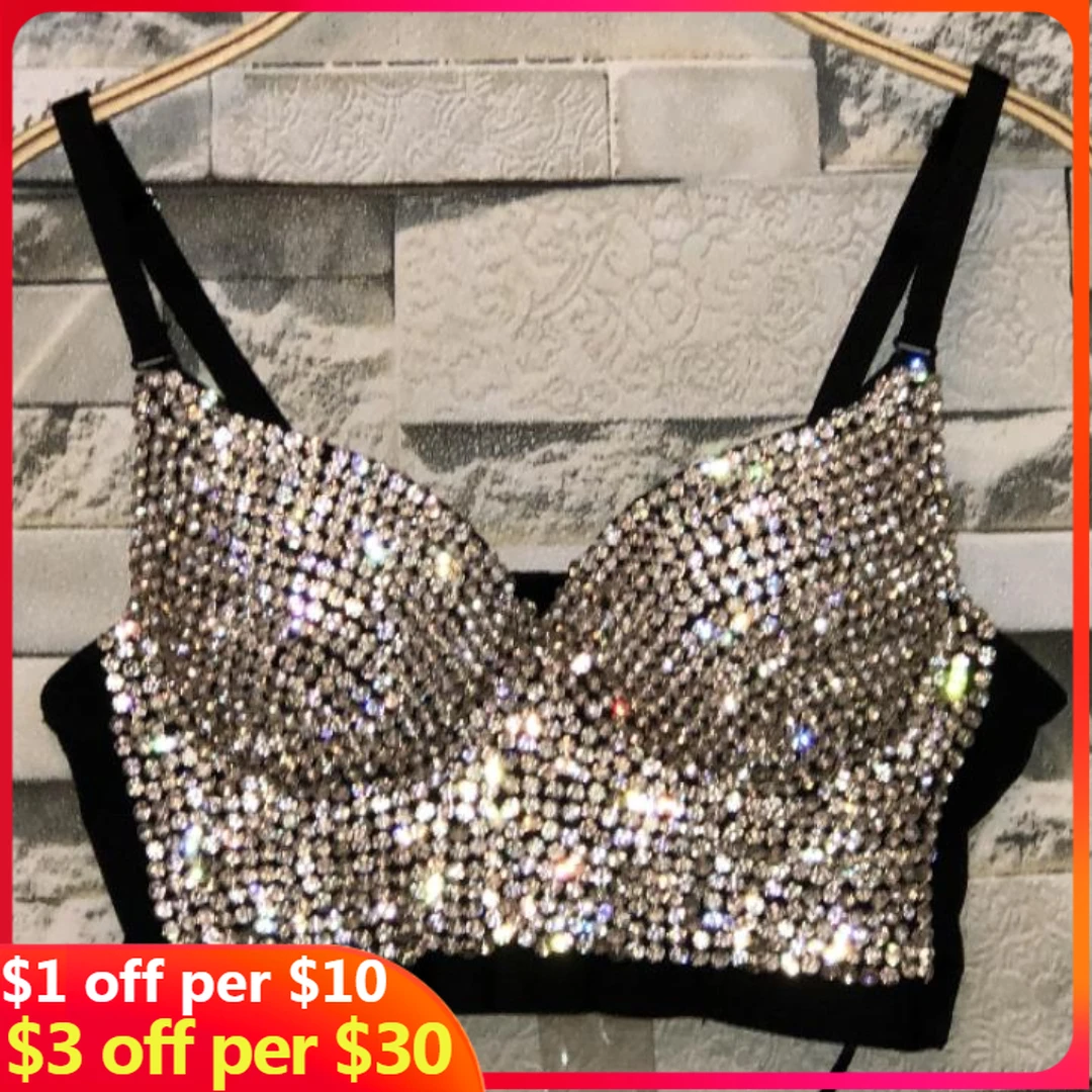 Top Trends: Plus Size High Quality Hand-made Pearls Jewel Diamond Beading Women&#039;s Sexy Bustier Bra Cropped Sling Top Vest Bra Bling Shoppable Styles