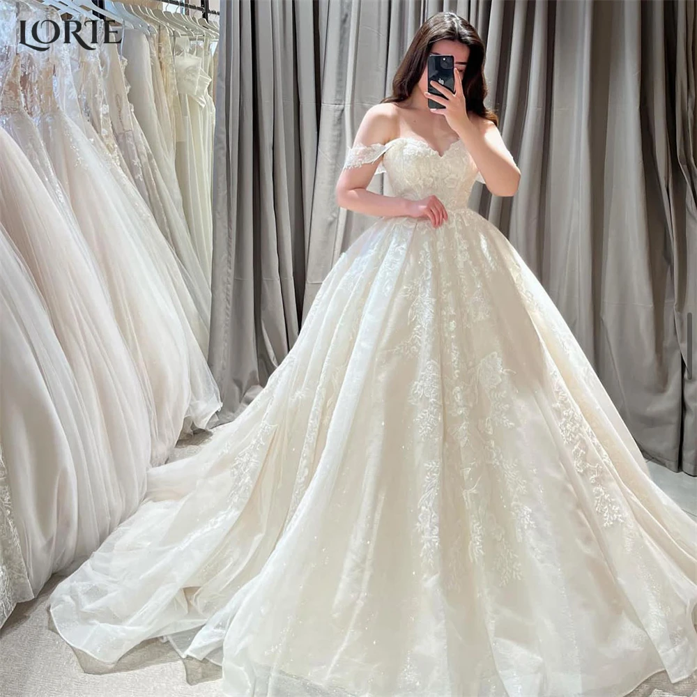 Top Trends: LORIE Vintage Glitte Lace Wedding Dresses Sweetheart Appliques Off Shoulder A-Line Bridal Gowns Backless Princess Bride Dress Shoppable Styles