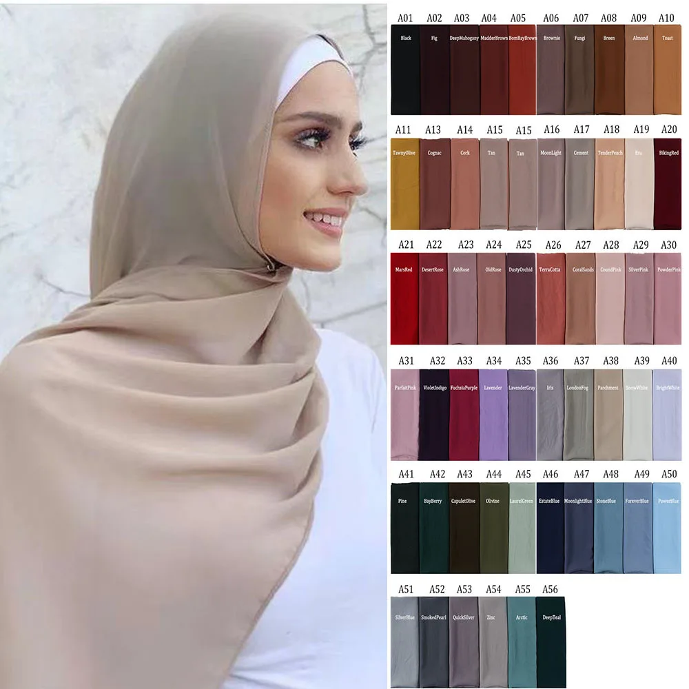 Top Trends: 56 Colors Women Solid Color Chiffon Hijab Scarf Wrap Islamic Shawls Headband Muslim Hijabs Headscarf Scarves Shoppable Styles