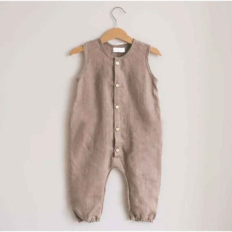 Top Trends: Summer Newborn Baby Boys Romper Infant Solid Cotton Romper Baby Boys Girls Jumpsuit Button Breasted Sleeveless Kids Clothes Shoppable Styles