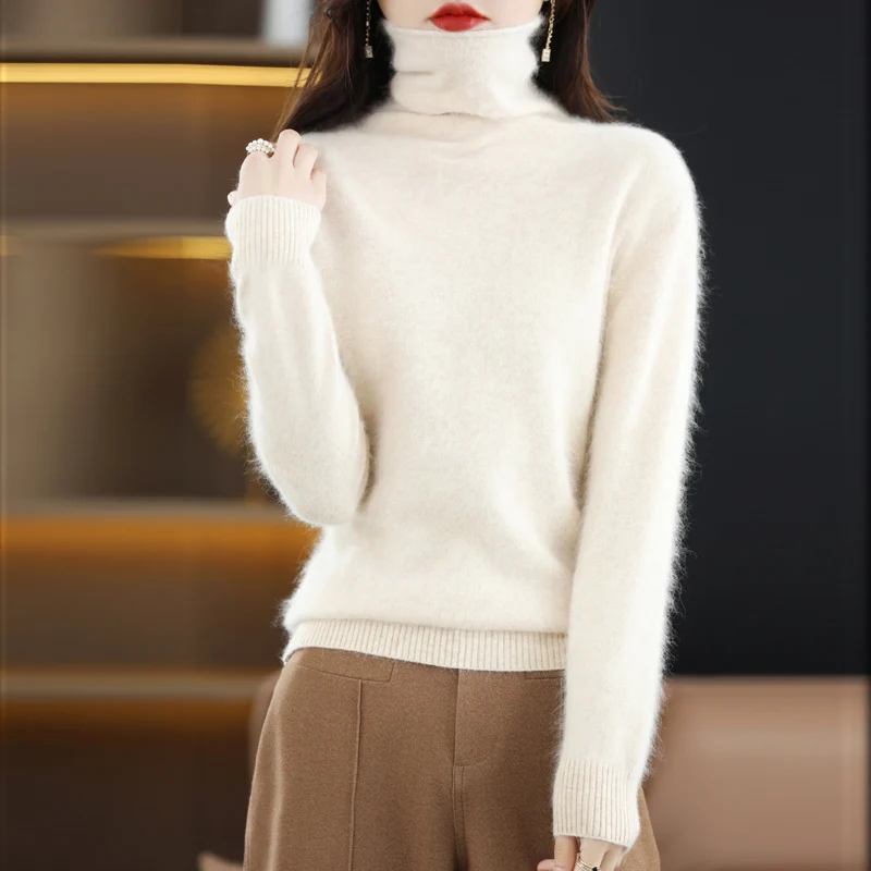 Top Trends: 100% Mink Cashmere Sweater Women&#039;s High Neck Pullover Long Sleeve 2023 Winter Knitted Top Warm High Quality Jumper Shirt S-XXXL Shoppable Styles