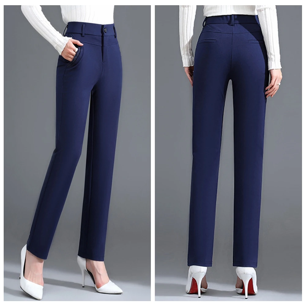 Top Trends: Blue High Waist Straight Tube Pants Women's Loose Spring Autumn Narrow Fit Slim Drop Feel Suit Pants Plus Size Long Pants M-5XL Shoppable Styles