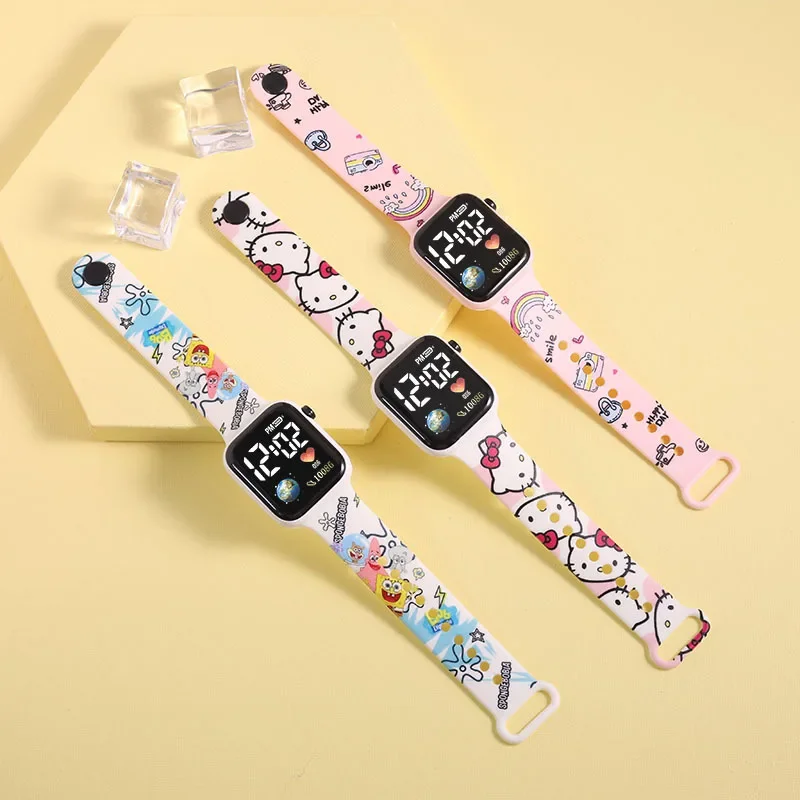 Top Trends: Hello Kitty Cartoon Printed Button LED Electric Watch Teenager Fashion Personality Stitch Printed Square Electronic Watch Shoppable Styles