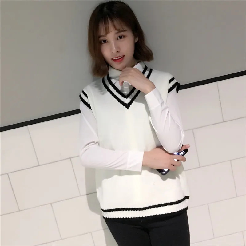 Top Trends: Large Sleeveless Vest Women Korean Casual Loose Knit Striped V Neck Sweater Female Girl Pullover White Vintage Clothing 2021 Shoppable Styles