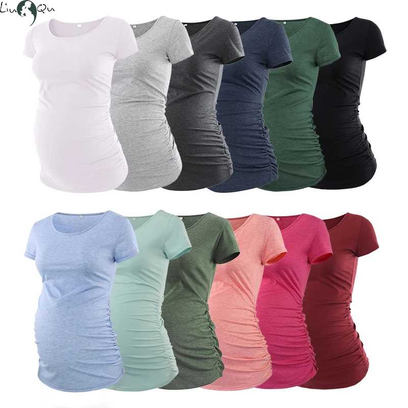 Top Trends: Liu&amp;Qu Casual Womens Maternity T-Shirt Top Short Sleeve Round Neck Pregnancy Shirts Summer Solid Pregnant T Shirt Comfort Tee Shoppable Styles