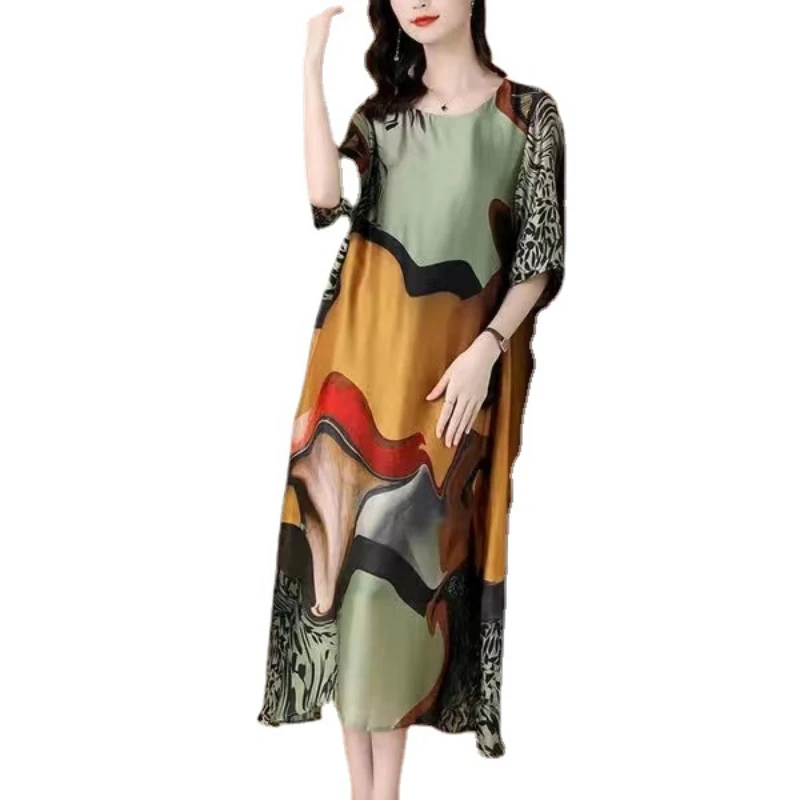 Top Trends: 2022 Ladies O Neck Loose Casual New Vintage Printed Silk Midi Dresses Robe Spring Summer Prom Dress Women Elegant Party Vestidos Shoppable Styles - Image 6