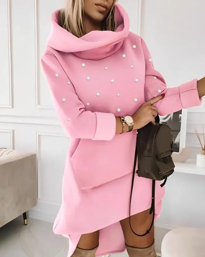 Top Trends: Elegant Dresses For Women Beaded Hooded Casual Sweatshirt Dress 2023 Autumn Winter Spring Fashion Casual Female Clothing Shoppable Styles