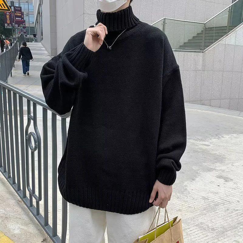 Top Trends: Turtleneck Men Long Sleeve Sweater Autumn Winter Knitted Solid Color Fashion Casual Harajuku Oversized Pullovers Student Top Tee Shoppable Styles