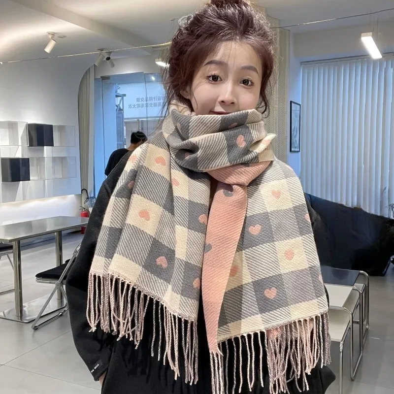 Top Trends: Winter New Double Sided Love Plaid Scarf Women&#039;s Double-sided Shawl Imitation Cashmere Retro Foreign Style Fashion All-match Shoppable Styles