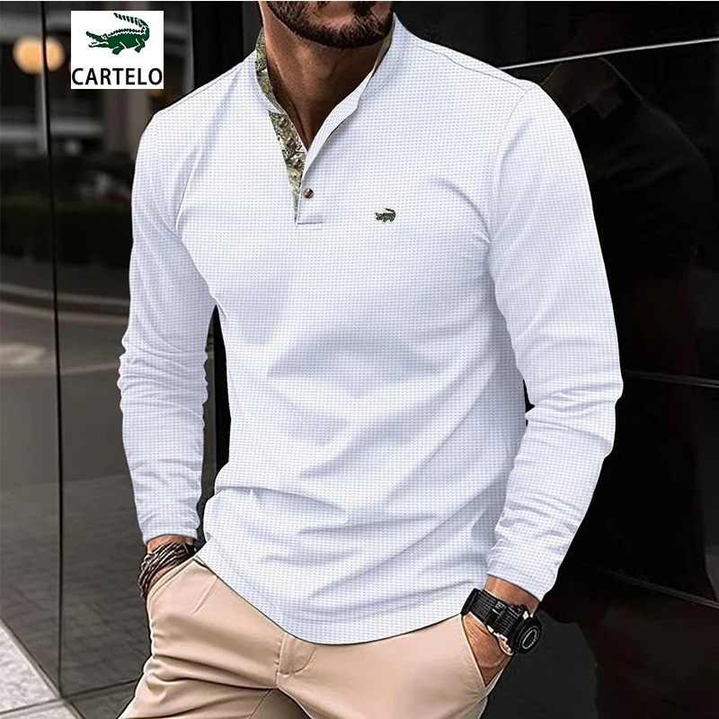 Top Trends: New Fashion New Men's Long-sleeved Casual Polo Shirt, Men's Spring And Autumn Solid Color Long-sleeved Lapel Embroidered T-shirt Shoppable Styles