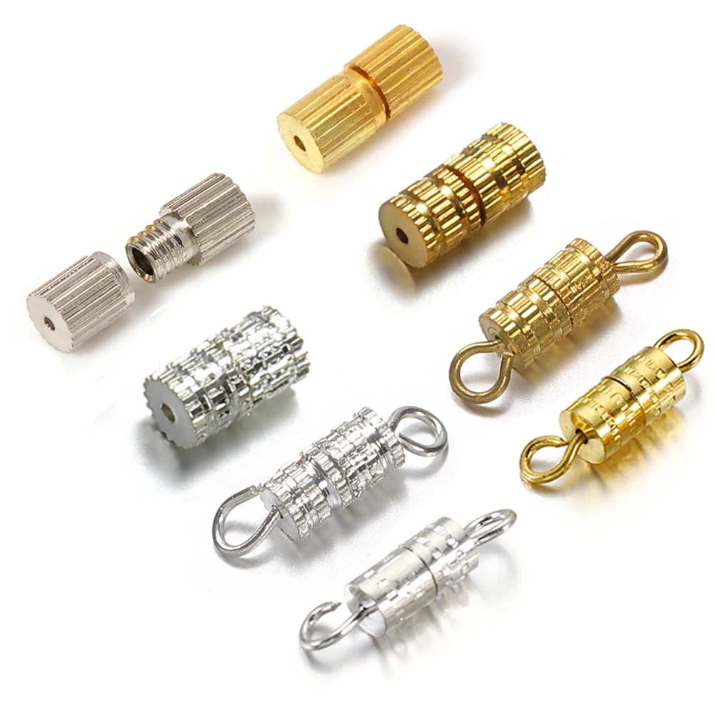 Top Trends: 100pcs / lot Cylinder Fasteners Buckle Closed Screw Clasps For DIY Jewelry Making Bracelet Necklace Connectors Findings Supplies Shoppable Styles