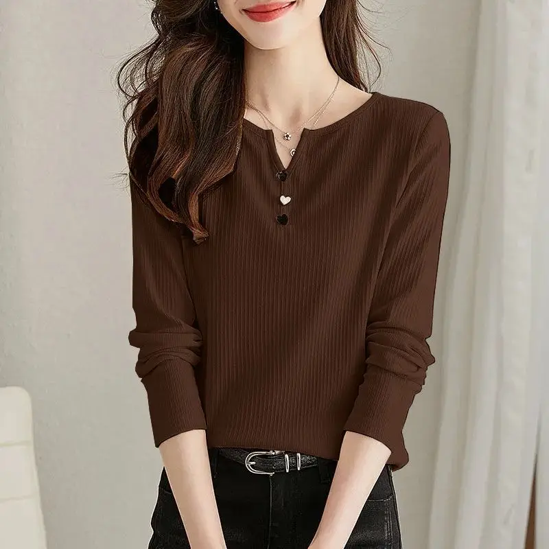 Top Trends: Fashion V-Neck Spliced Button All-match Blouse Female Clothing 2023 Autumn Winter New Oversized Casual Pullovers Commuter Shirt Shoppable Styles