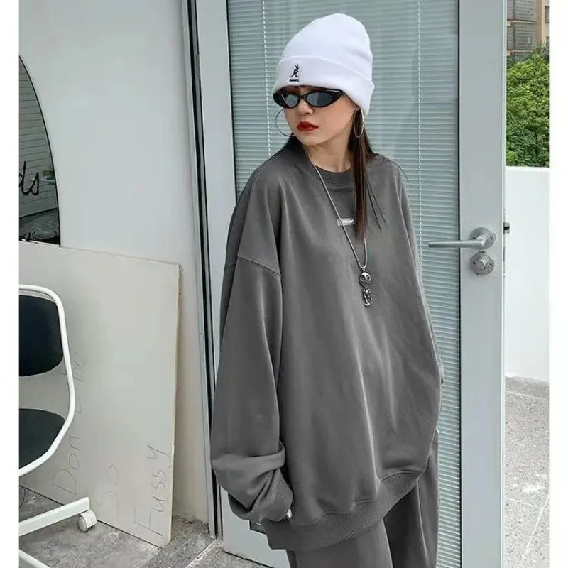 Top Trends: Two Piece Oversized Women Solid Sports Pant Sets Spring Autumn Tracksuit New Street Fashion Casual Long Sleeve Grey Hoodies Suit Shoppable Styles - Image 3