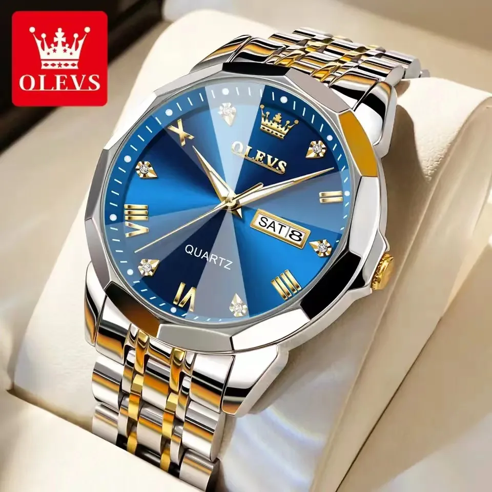 Top Trends: OLEVS Men&#039;s Watches Rhombus Mirror Original Quartz Watch For Man Waterproof Luminous Stainless Steel Wristwatch Male Date Week Shoppable Styles