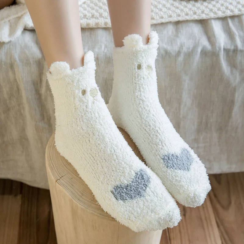 Top Trends: Coral Fleece Socks Women's Mid-tube Socks Autumn And Winter Plus Velvet Thickened To Keep Warm Sleep Adult Cute Floor Socks Shoppable Styles