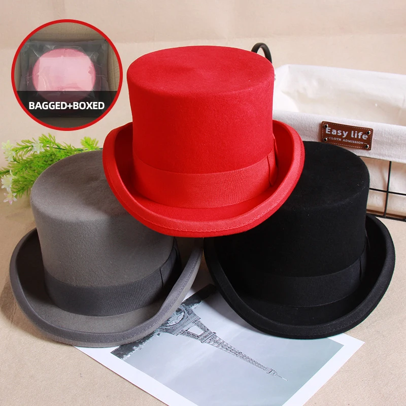 Top Trends: 2024 Wool Flat Man Top Hat Fashion Fedora Versatile Magician Cap Gentleman Cylinder Strap Steampunk Hat Elegant Black 55575961 Shoppable Styles