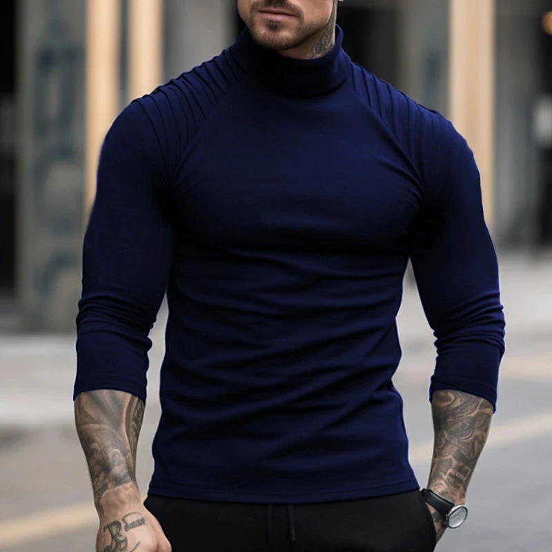 Top Trends: Half High Neck Men Solid Long Sleeve T-Shirts Spring Autumn New Male Clothes Tees Versatile Fashion Basic Bottoming Casual Tops Shoppable Styles