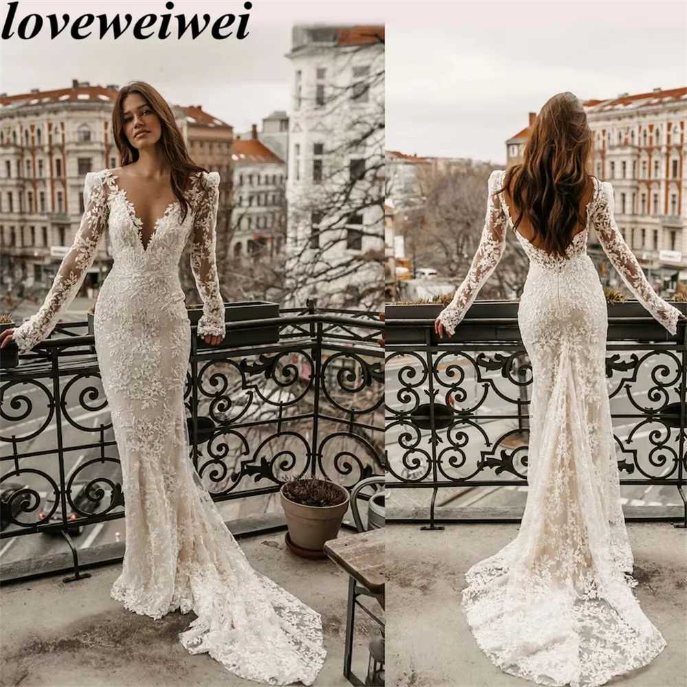 Top Trends: Mermaid Classy Wedding Dress For Women Lace Appliques Off Shoulder Bride Gown Long Sleeve Bridal Robes Backless Robe De Mariée Shoppable Styles