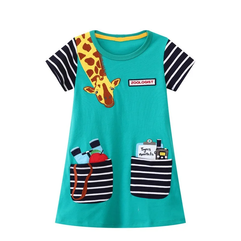 Top Trends: Jumping Meters Summer Princess Girls Dresses Giraffe Embroidery Print Short Sleeve Hot Sleeve Kids Birthday Party Costume Frocks Shoppable Styles