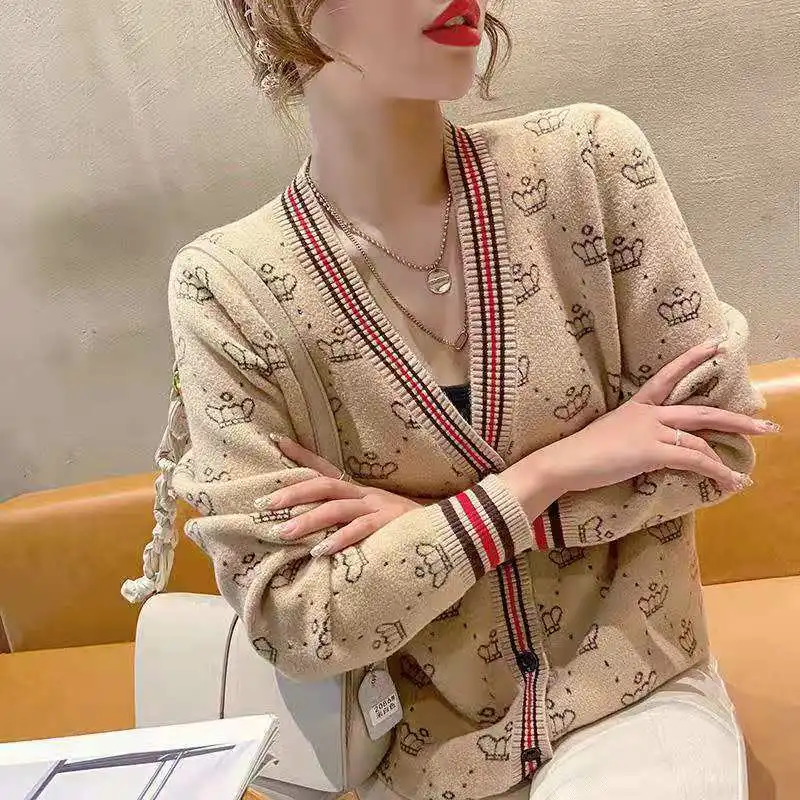 Top Trends: Korean Vintage Spring Autumn Knit Sweaters Coat Button Cardigans Loose Fashion Women Jacquard Striped Long Sleeve Casual Jumpers Shoppable Styles - Image 3