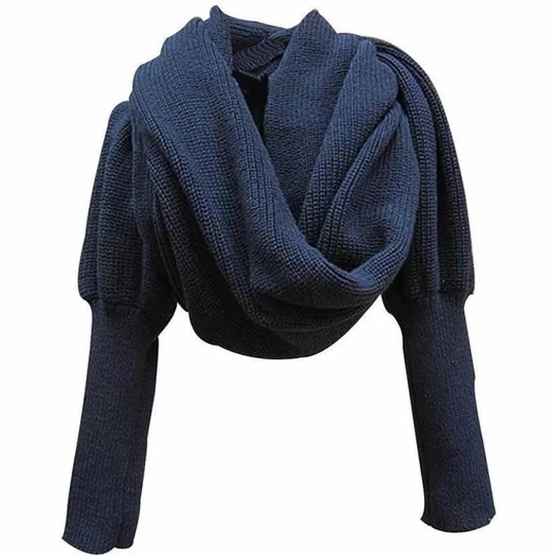 Top Trends: Fashion Winter Warm Solid Color Knitted Wrap Scarf Crochet Thick Shawl Cape With Sleeve For Women And Men Scarf With Leeves Shoppable Styles