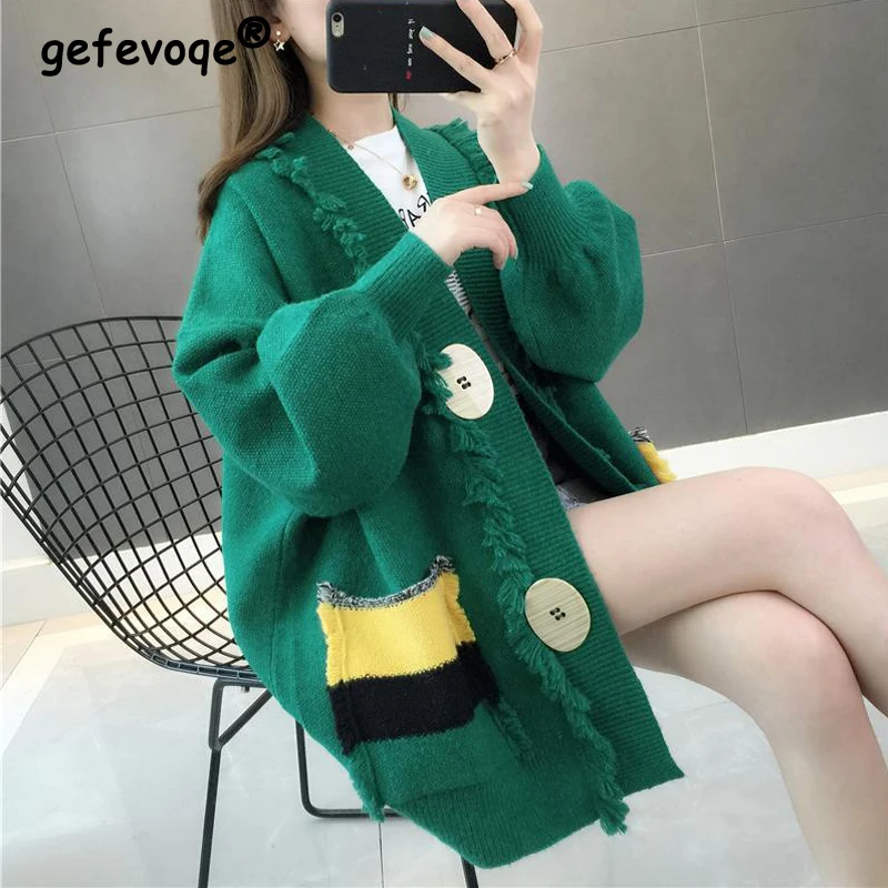 Top Trends: Korean Fashion Oversized Harajuku Streetwear Button Knitted Cardigan Autumn Winter Casual Long Sleeve Tunic Pullover Top Sweater Shoppable Styles