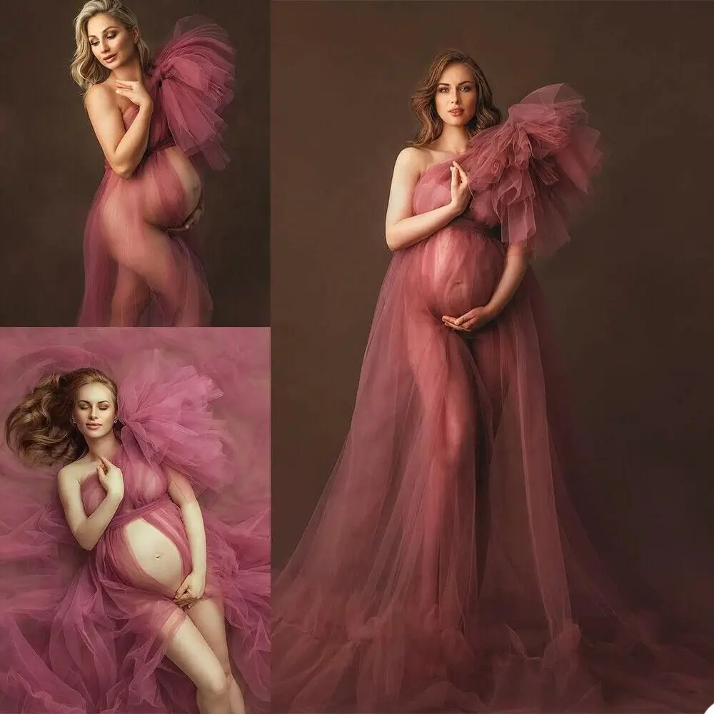 Top Trends: Maternity Prom Dresses For Photoshoot Tulle One Shoulder Bridal Wrap Fluffy Pregnant Women Robes Sexy Dressing Gowns Shoppable Styles