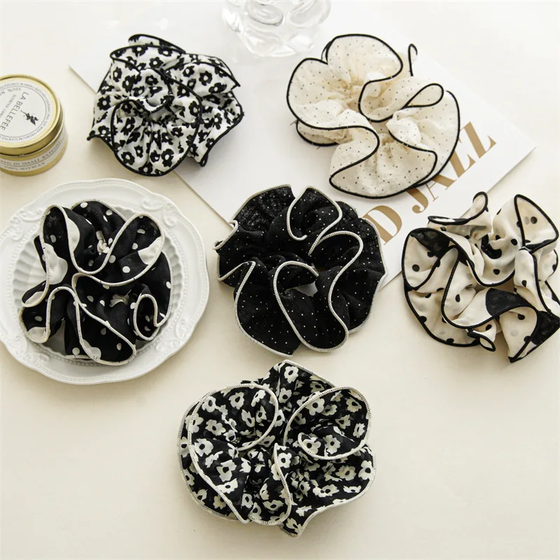 Top Trends: Woman New Cloth Edge Banding Pleated Flowers Scrunchies Elastic Hairband Girls White Black Rubber Band Hair Ties Ponytail Holder Shoppable Styles