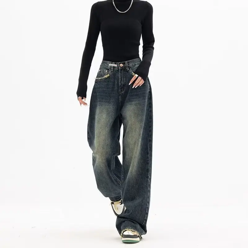 Top Trends: Streetwear Retro Fashion Summer Women High Waist Jeans Loose Wide Leg Straight Loose Denim Trousers Y2K Baggy Pants Shoppable Styles