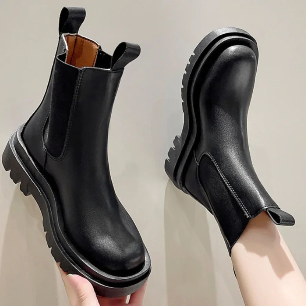 Top Trends: Women&#039;s Chelsea Boots Autumn Winter Female Thick Sole Booties Fashion Ladies Shoes Casual PU Slip-On Women Ankle Boots De Mujer Shoppable Styles