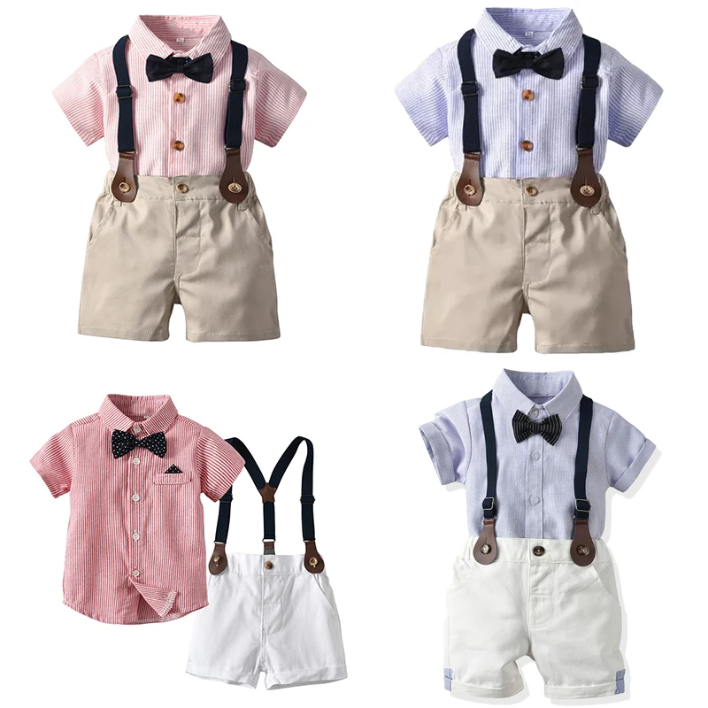 Top Trends: Toddler Boys Clothing Set Newborn Gentleman Suit Kids Short Sleeve Bow Tie Shirt+ Suspender Shorts Casual Summer Baby Boy Clothes Shoppable Styles