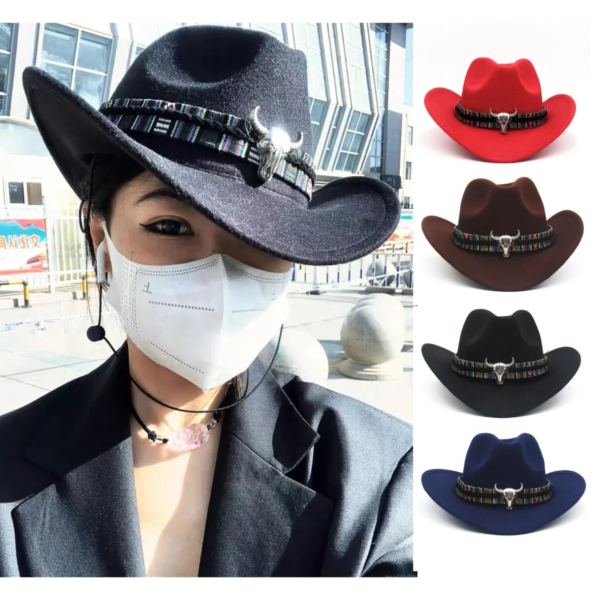 Top Trends: Classic Western Cowboy Black Hats For Men Bull Decor Jazz Women Country Hat Ethnic Style Retro Knight Felt Hats Travel Fedoras Shoppable Styles