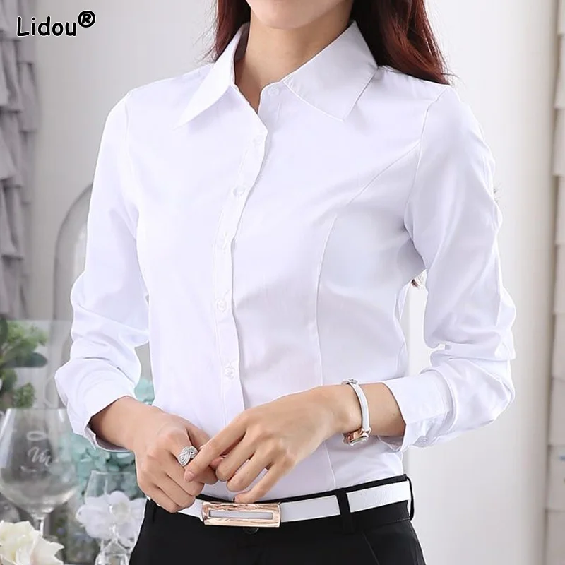 Top Trends: Fashion Office Lady Skinny Button Business Casual Formal Bottoming Solid Turn-down Collar Spring Summer Thin Women's Clothing Shoppable Styles