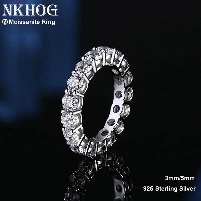 Top Trends: NKHOG Real 5mm Moissanite Row Rings For Women S925 Sterling Silver Plated Pt950 Finger Ring Party Eternal Wedding Fine Jewelry Shoppable Styles