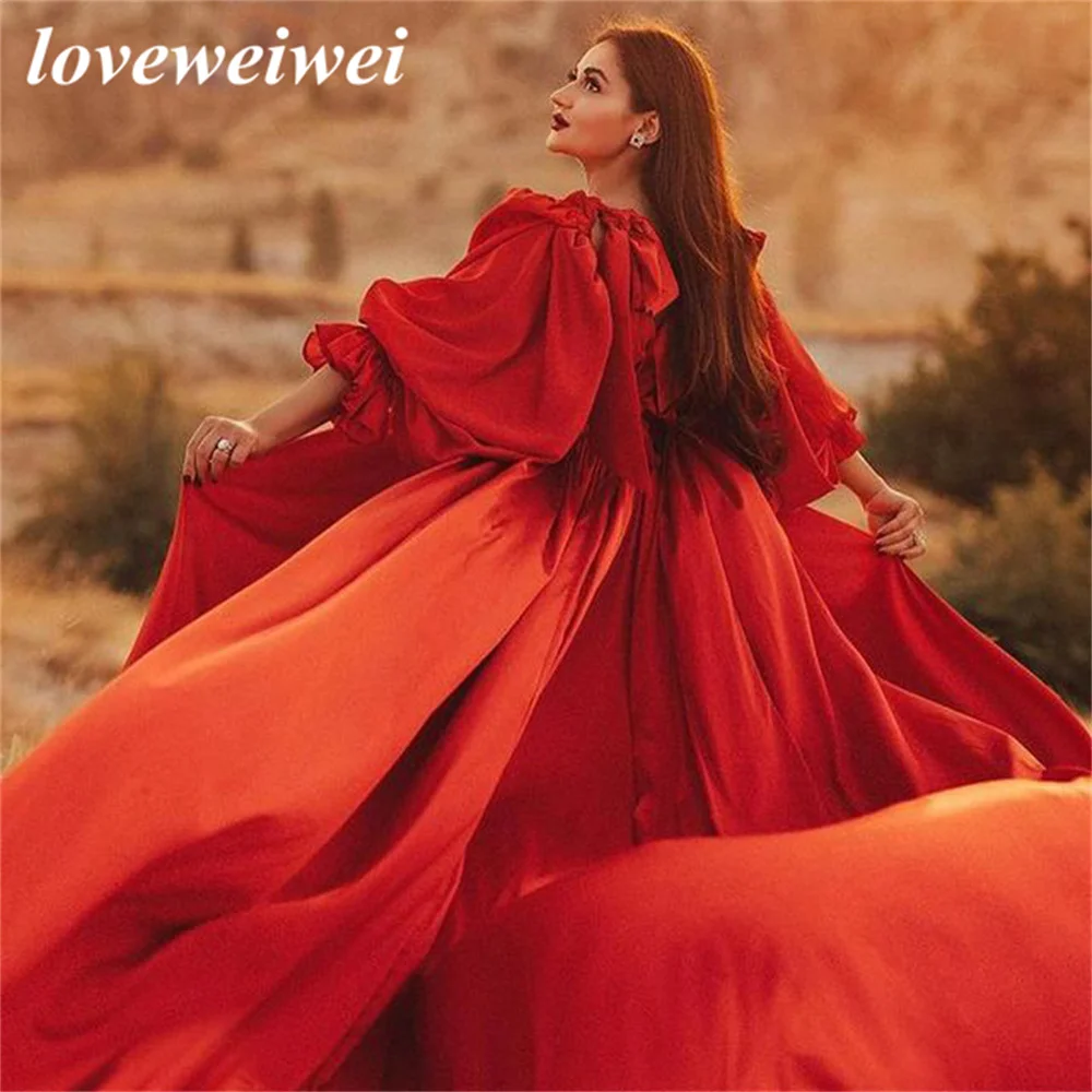 Top Trends: Loveweiwei V Neck A Line Evening Dresses Stain Long Sleeves Prom Dresses Orange Court Train Prom Gowns Vestidos De Fiesta Shoppable Styles