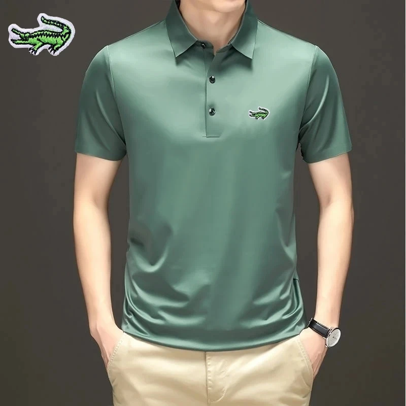 Top Trends: Men's Embroidered Mulberry Silk Polo Shirt New Spring / Summer Thin Fashion Business Casual Ice Cool Silk Short Sleeve T-shirt Shoppable Styles - Image 3