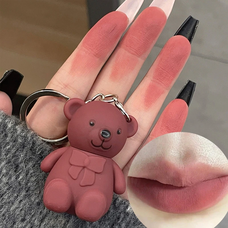 Top Trends: Cute Bear Keychain Velvet Matte Lip Gloss Cosmetics Lip Tint Waterproof Long Lasting Non-Stick Cup Silky Smooth Liquid Lipstick Shoppable Styles