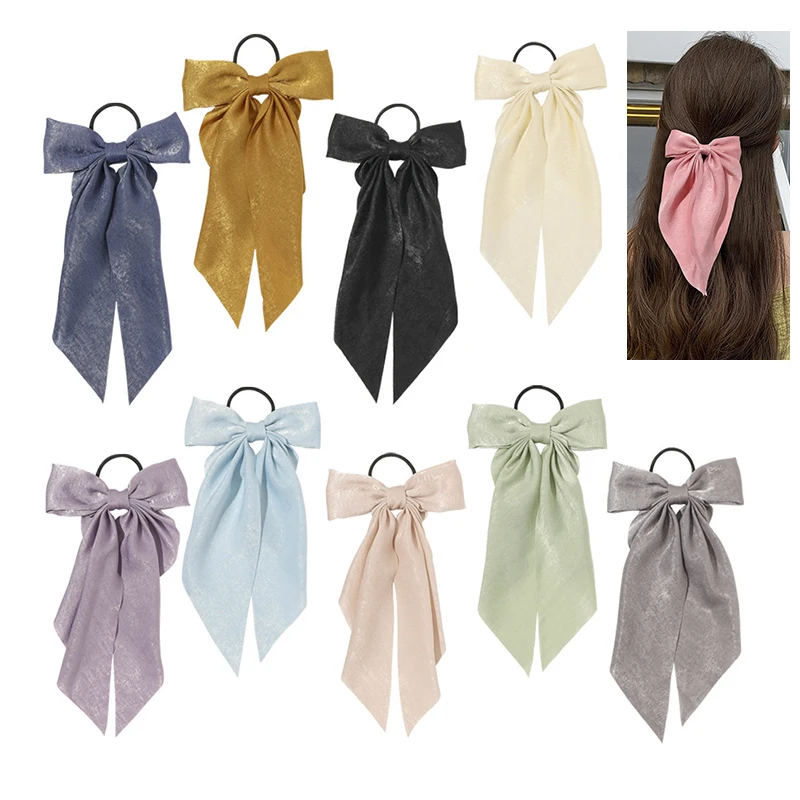 Top Trends: Large Bow Scrunchies Long Ribbon Hair Ring Ponytail Rubber Bands Hair Tie Streamer Hair Accessories Simple Sweet Headwear Shoppable Styles - Image 3