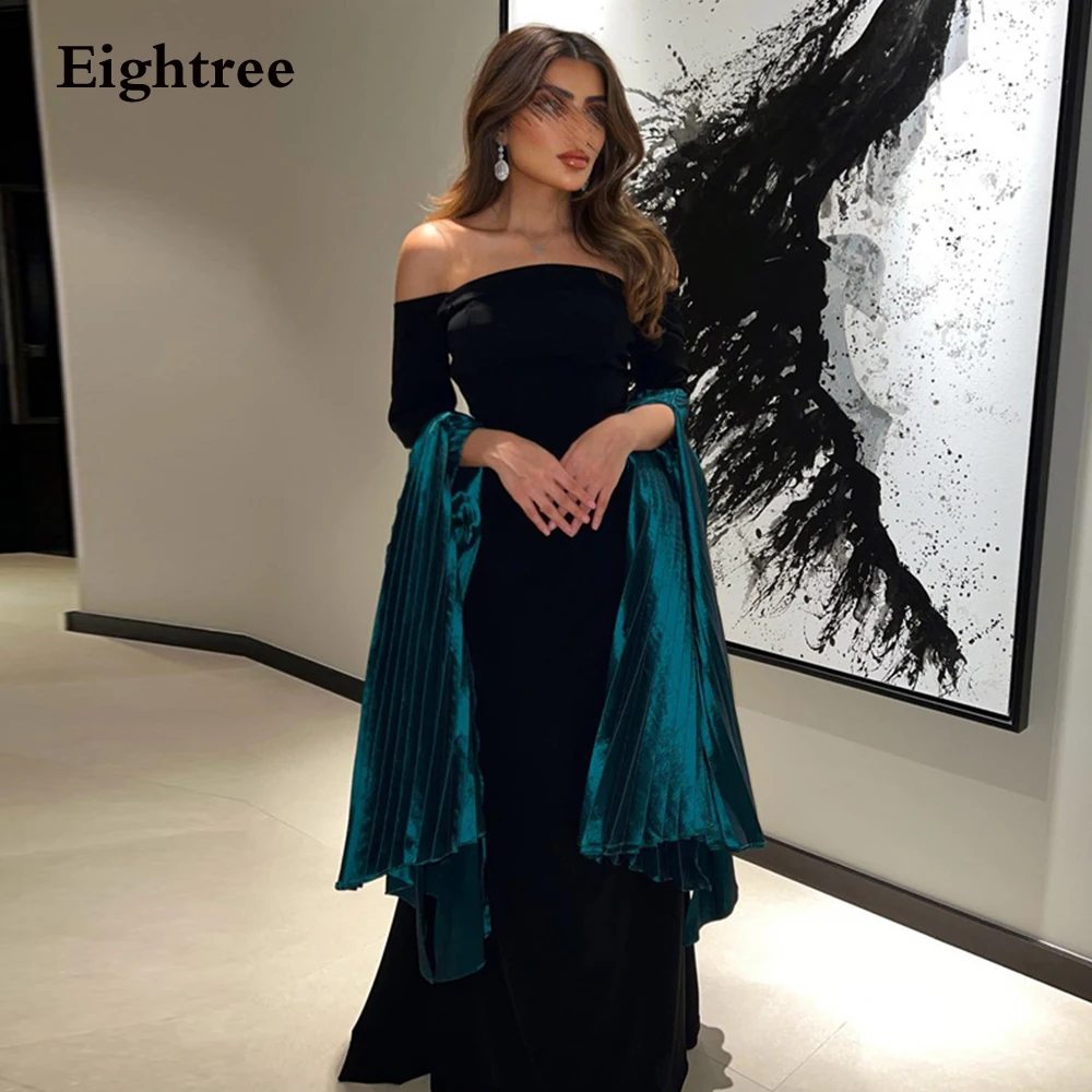 Top Trends: Eightree Black Mermaid Prom Dresses Vintage Strapless Long Sleeves Satin Pleat Formal Occasion Dresses Saudi Arabia 2023 Shoppable Styles